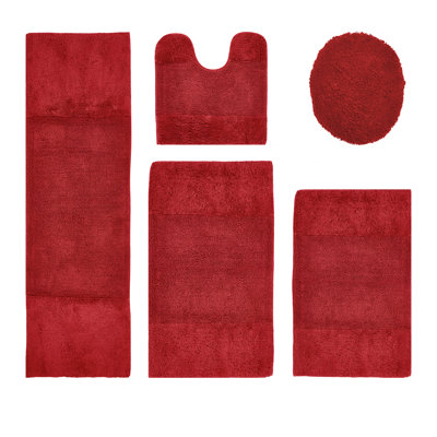 Granada Premium 100% Cotton 2155 GSM 5-Piece Bath Rug Set, OEKO-TEX® Certified, Non-Slip Spray Latex Backing, Plush Tufted, Super Absorbent, Machine Washable Bathroom Rugs for Bathroom, Shower, Tub & Vanity, Red