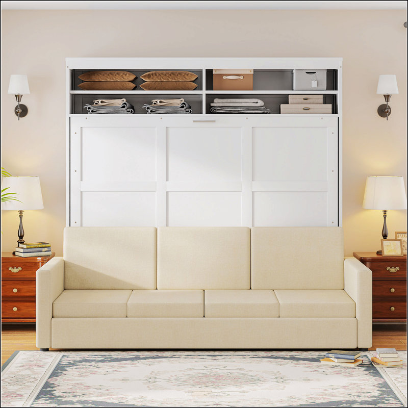 Queen Size Murphy Bed Wall Bed With Sofa, White