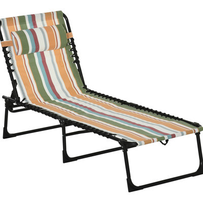 Outdoor Bungee Seat - Folding Chaise, 4 Reclining Back, Breathable Mesh Seat, Pillow, Yellow For Patio Adjustable Chair Chaise Lounge, 4-Positions, &