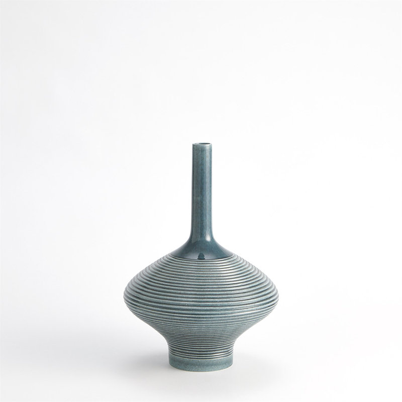 Ridged Bottle-Azure, 19.25" H x 13.5" W x 13.5" D