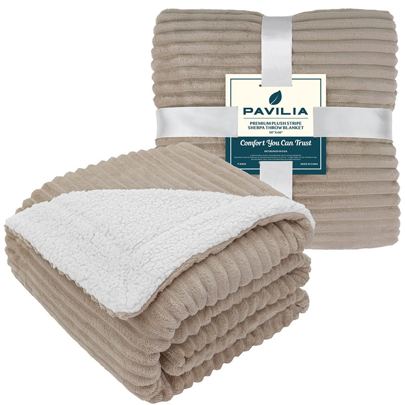 Taupe Sherpa Fleece Reversible Throw Blanket