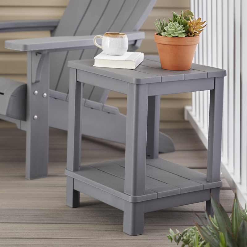 Keter Deluxe Adirondack Side Table Durable Resin Outdoor Double Tier Patio End Table, Gray