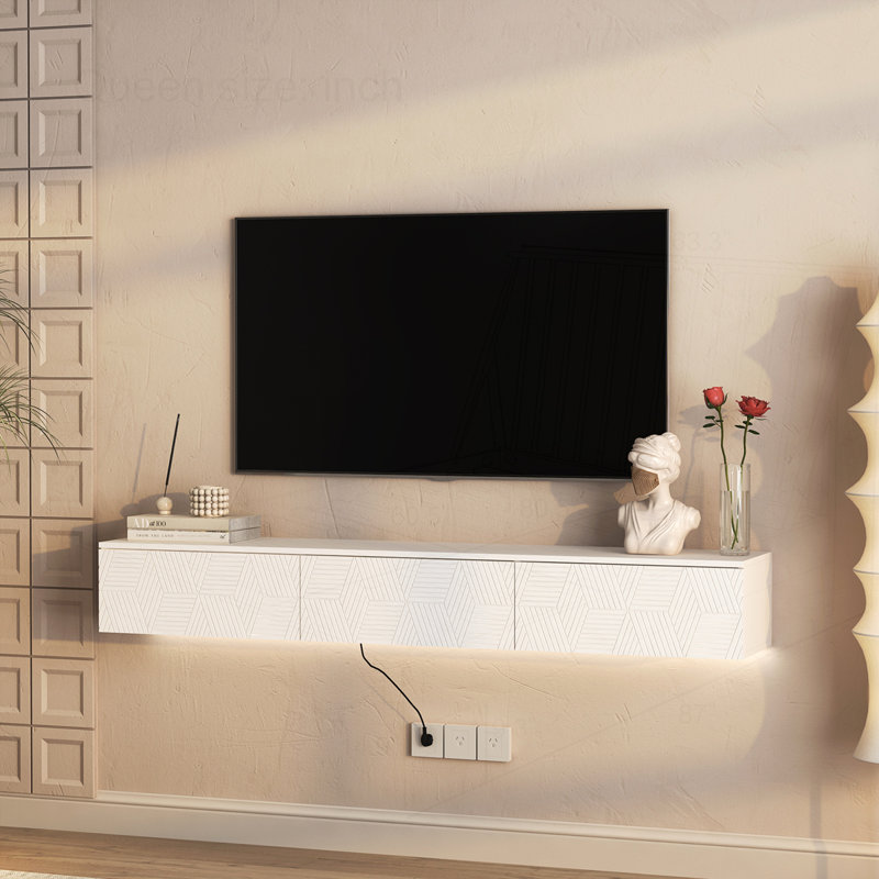 Floating TV Stand Wall Mounted with 16 Color LEDs, White