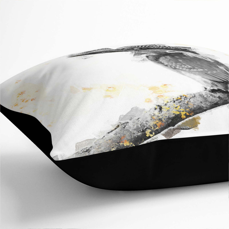 Kingfisher Bird on a Branch Cushion with Filling, Black, 55cm H x 55cm W x 20cm D