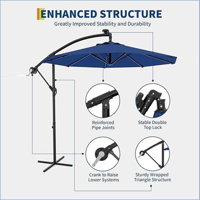 Parasol de patio décalé 10 pi, parasol suspendu en porte-à-faux avec abat-jour extérieur pivotant à 360 ° avec réglage facile de l'inclinaison, 8 nervures, protection contre les rayons UV pour la cour, la pelouse, le jardin et la piscine