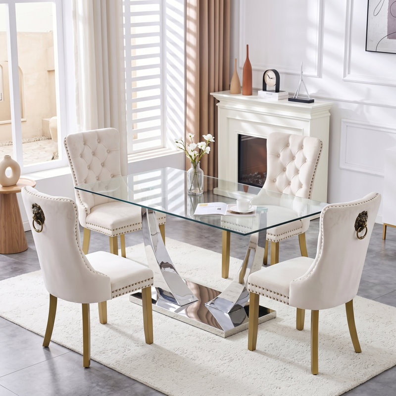 Table de salle à manger rectangulaire moderne en verre trempé de 63 po avec base chromée, Argent