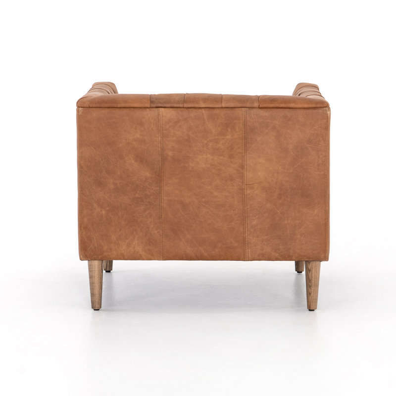 Williams Armchair, Natural Washed Chocolate Genuine Leather, Natural Washed Camel