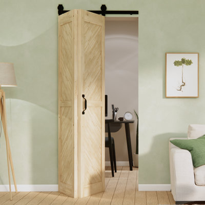 Solid Oak Barn Door with Single Bi-Folding System