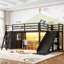 Lit mezzanine simple en métal avec glissière réversible, tiroirs de rangement, tablettes et éclairage DEL-1806738121