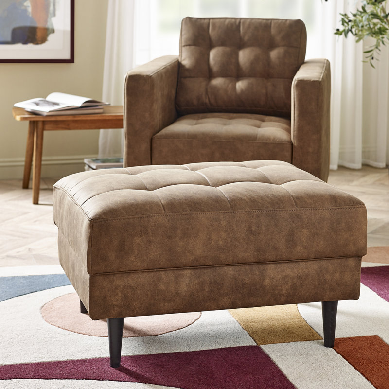 Jodi Faux Leather Footstall Ottoman - Upholstered Modern Retro Stylish & Contemporary, Tan