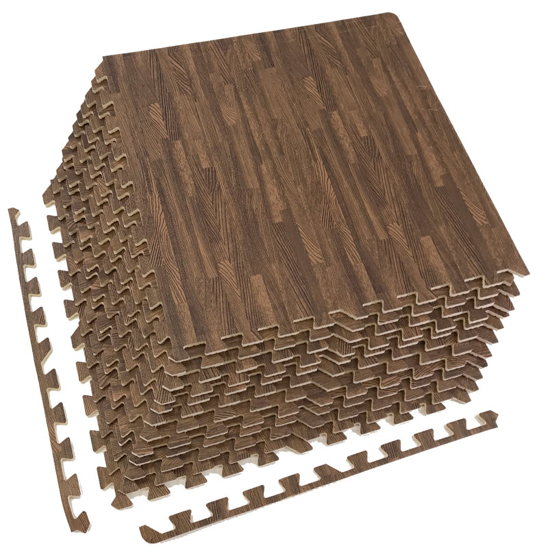 Sorbus 24" Interlocking Floor Foam Mat Wood Print, Brown