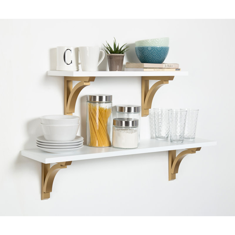 Hornyak Bracket Shelf, 8.8" H x 36" W x 8" D, White/Gold