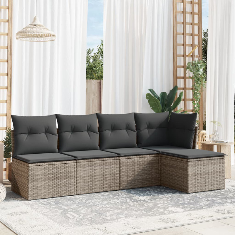 Ensemble de canapé de jardin Vidaxl PE rotin gris, acier thermolaqué, tissu de polyester