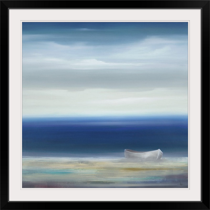Mayo «Boat on Shore» par KC Haxton, reproduction d'art, Cadre noir, H 38 po x l 38 po x P 1 po