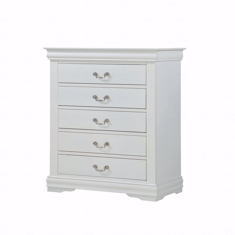 Commode de style contemporain à 5 tiroirs 1 tiroir Louis Philip, Blanc