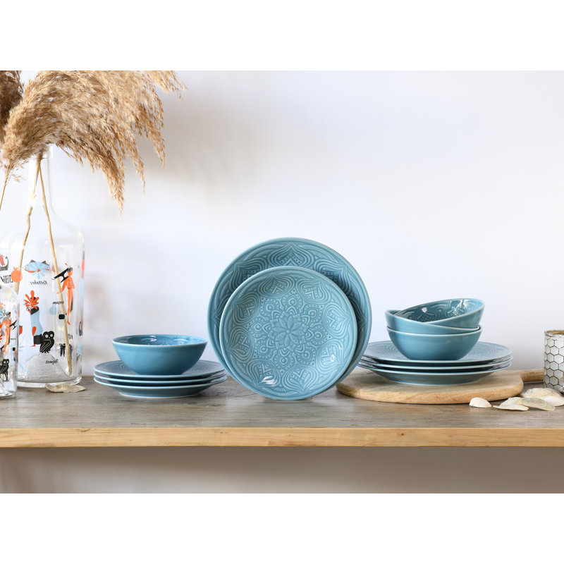 Orient Mandala Aquamarine, 12 Piece Dinnerware Set, Service for 4