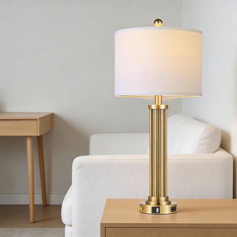 Lampe de table moderne avec ports de charge USB-C et USB-A et prise de courant CA, commande tactile à intensité variable à 3 voies, comprend des ampoules à DEL écoénergétiques, pour la table de chevet ou le salon