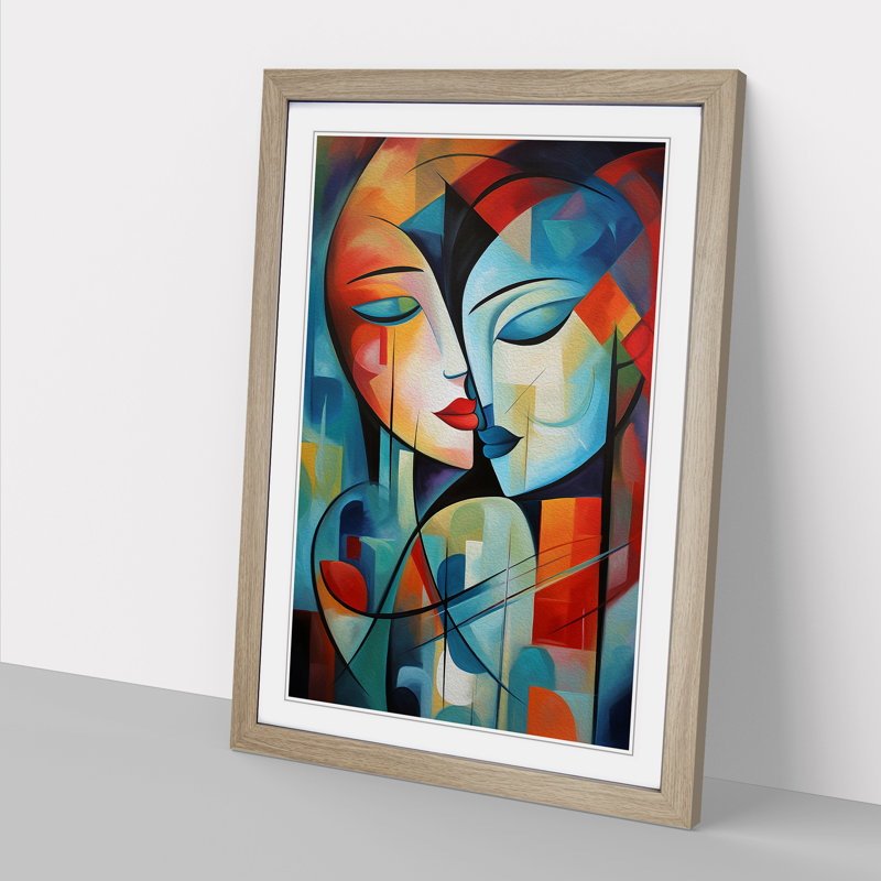 Lovers Abstract No.3 - Single Picture Frame Print on Wood, Oak Framed, 34cm H x 25cm W x 2cm D