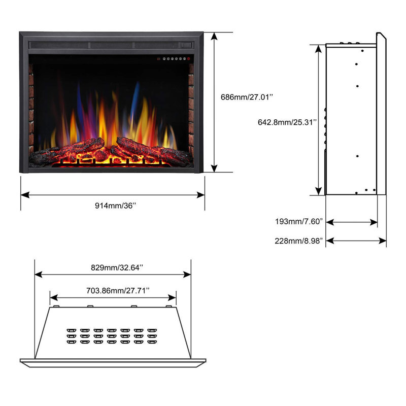 Amit Delisle Recessed Electric Fireplace Insert, 27.08" H x 35.98" W x 8.97" D