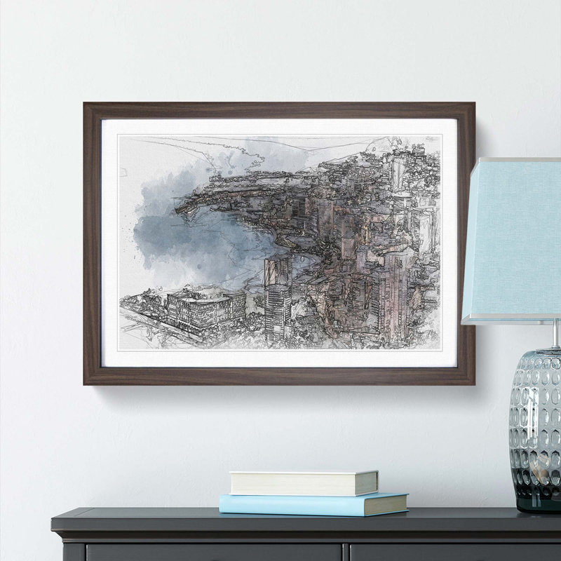 Monte Carlo Skyline in Monaco - Picture Frame Graphic Art Print, 27cm H x 36cm W x 2cm D, Walnut Framed