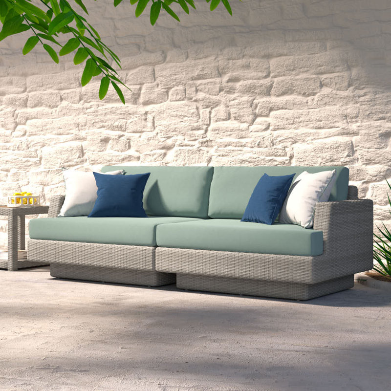 Ehrenfried 96" Outdoor Sofa, Gray Frame/Spa Blue