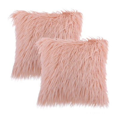 Chrismas Long Faux Fur Collection Faux Fur Reversible Throw Pillow