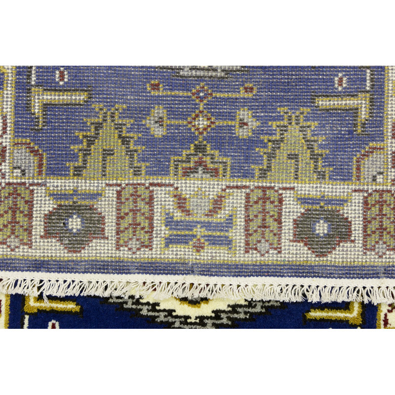 Tapis de couloir géométrique fait à la main bleu marine 2 pi 7 po x 7 pi 11 po Katzue