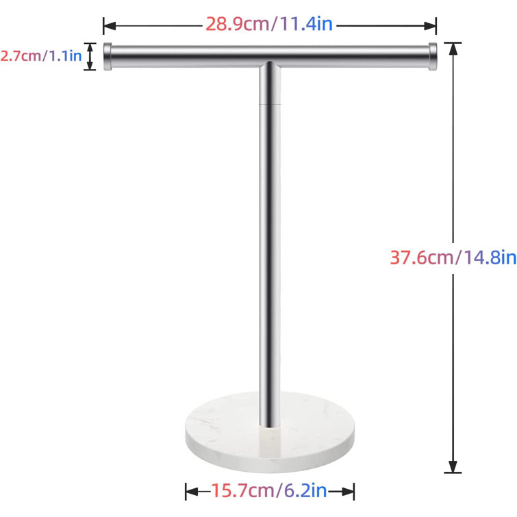 QIANXING T-Shape Ring Hand Towel Holder Wood Base & Black Metal