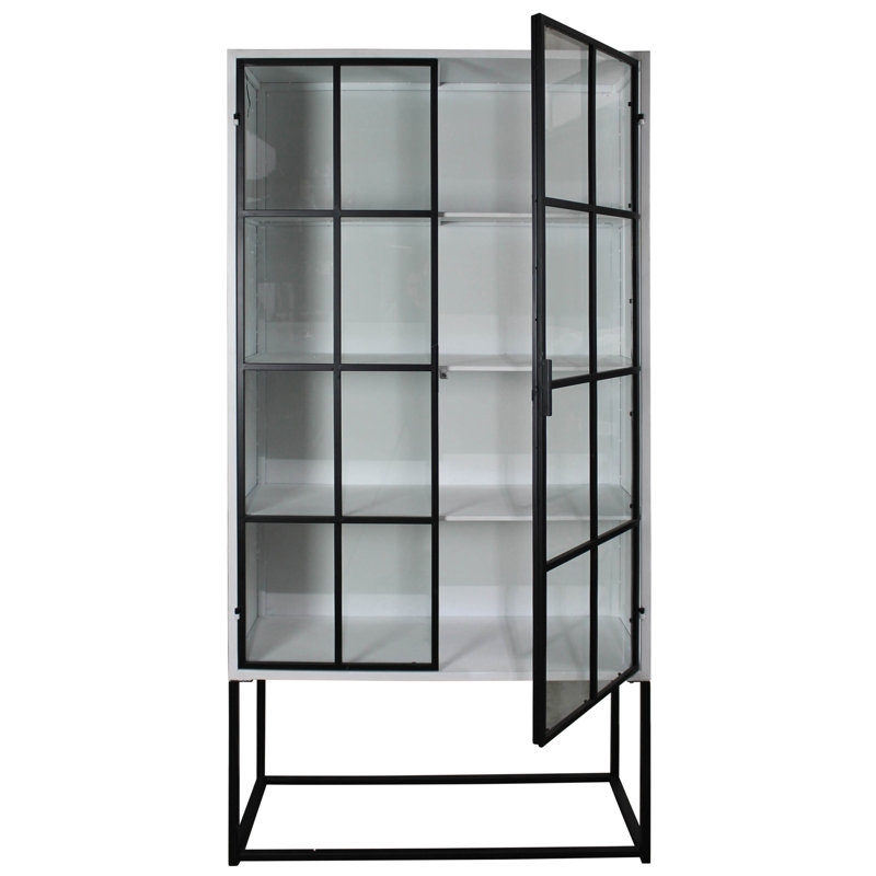 Tall Black Metal China Cabinet with Glass Doors