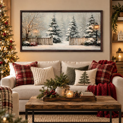 Tableau de Noël encadré de couleur noyer, décor mural de Noël avec toile encadrée et ambiance festive 61 x 122 cm