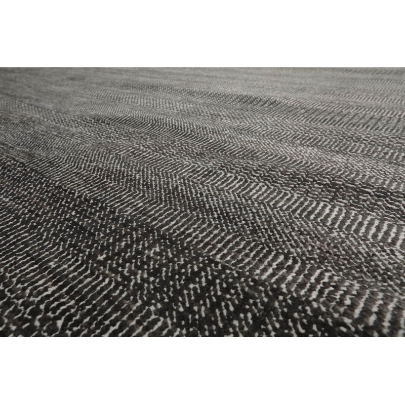 Tapis oriental en laine et soie noué à la main gris anthracite / blanc, Rectangle 10 pi x 14 pi