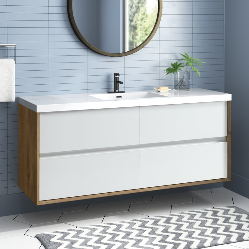 Meuble-lavabo simple l 59,25 po Seavy, Blanc brillant