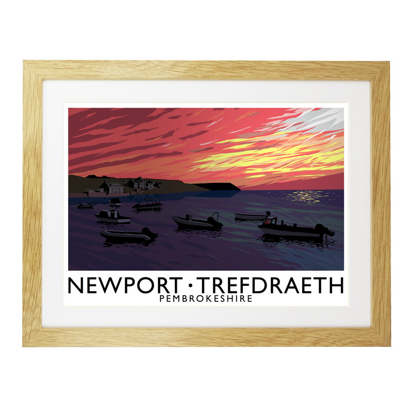 Newport Pembrokeshire 1 Piece Wall Art, 44 cm H x 54 cm W x 2.2 cm D, Oak Wood Frame