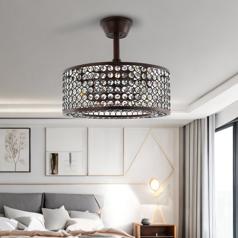 Ventilateur de plafond en cristal à 8 pales 18 "avec télécommande et ensemble d'éclairage Windermere, Bronze
