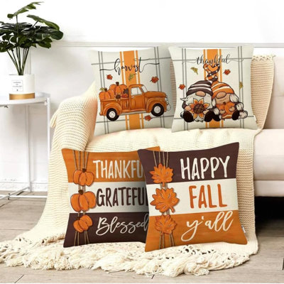 Ensemble de 4 housses de coussins décoratifs pour décorations d'automne, housse de coussin à feuilles d'érable et feuilles d'automne