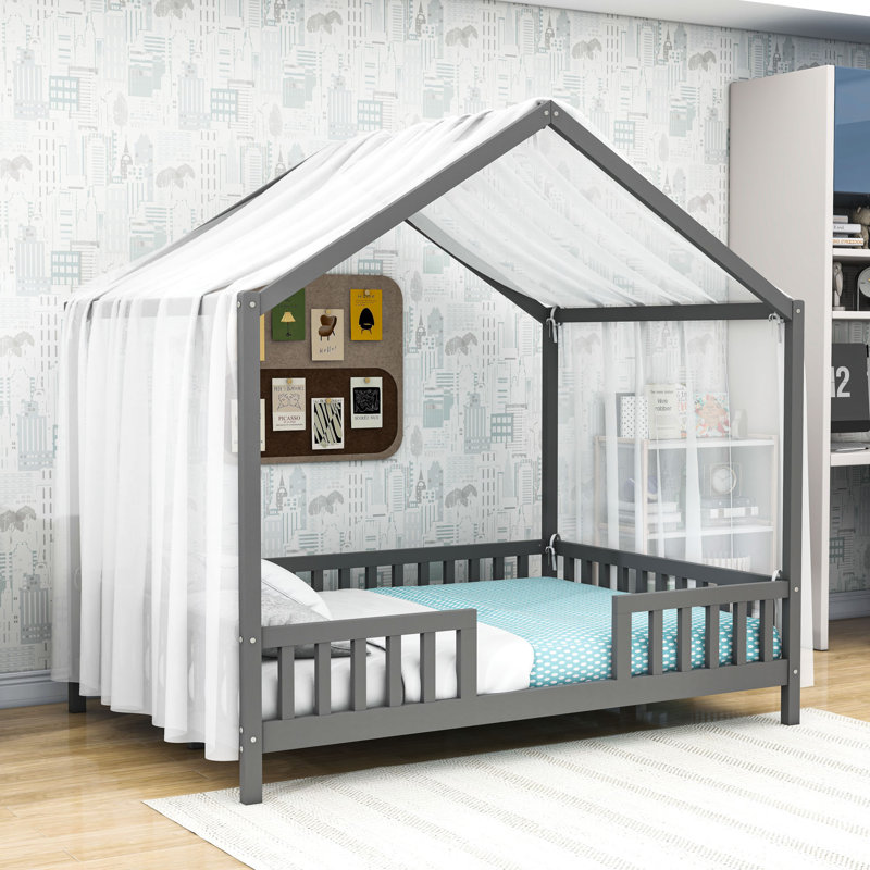 Lit plateforme en bois avec rampes Montessori, Lit double