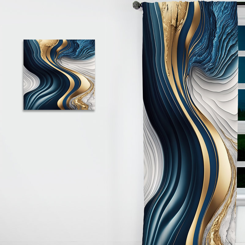 «Abstract Geode Waves Blue I» - Rideau moderne - Velours obscurcissant - 1 panneau, L 52 po x L 84 po