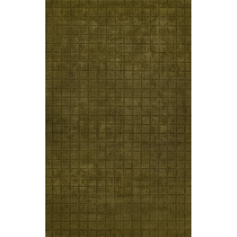 Tapis vert en laine tissé à la main Meile Contour, Rectangulaire 2 pi x 3 pi