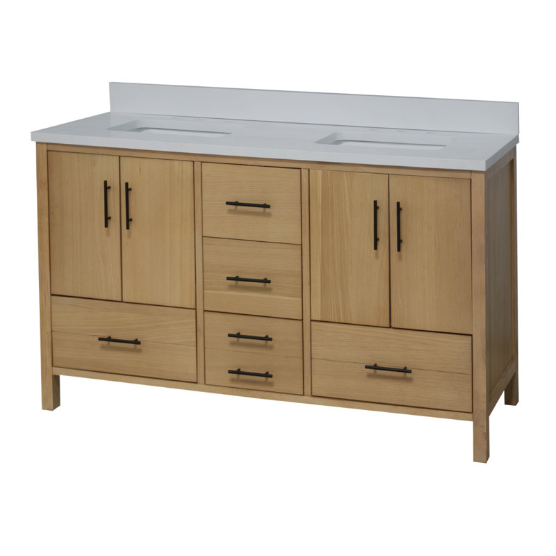 Ensemble de meuble-lavabo double 60 po Kiara, Blond, Blanc mat