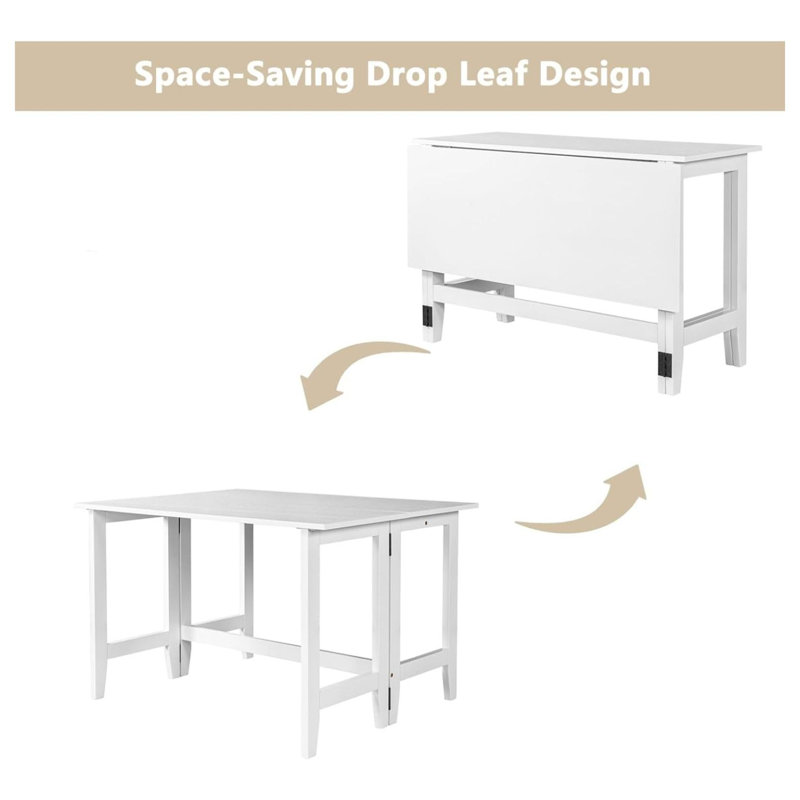 Entryway Console Table with Extendable Drop Leaf - Rustic Farmhouse Style for Small Spaces, White Solid Wood Dining