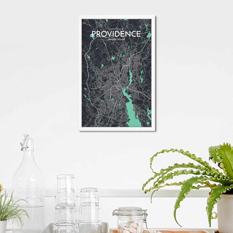 Providence, carte de la ville, impression, H 17 po x l 11 po, Vert / gris
