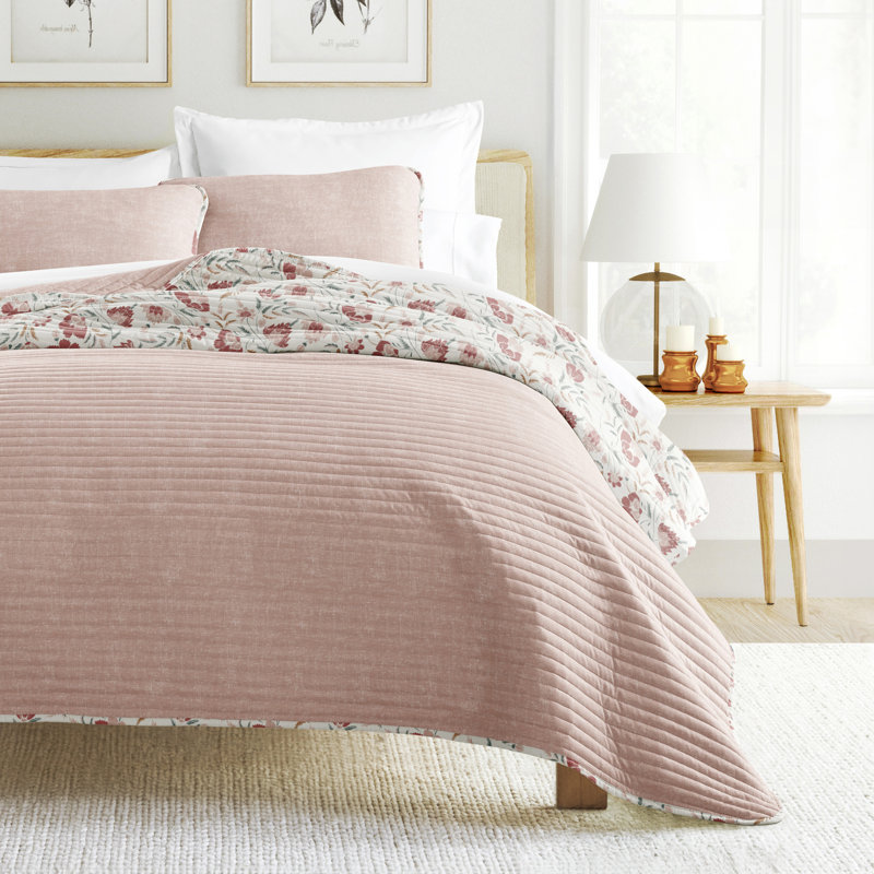 Ensemble de courtepointe légère - couvre-lit matelassé toutes saisons - jacobin français, Rose