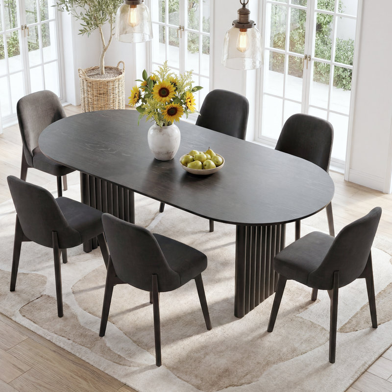 Janik 7 - Piece Oval Solid Wood Dining Table Set, Dark Gray