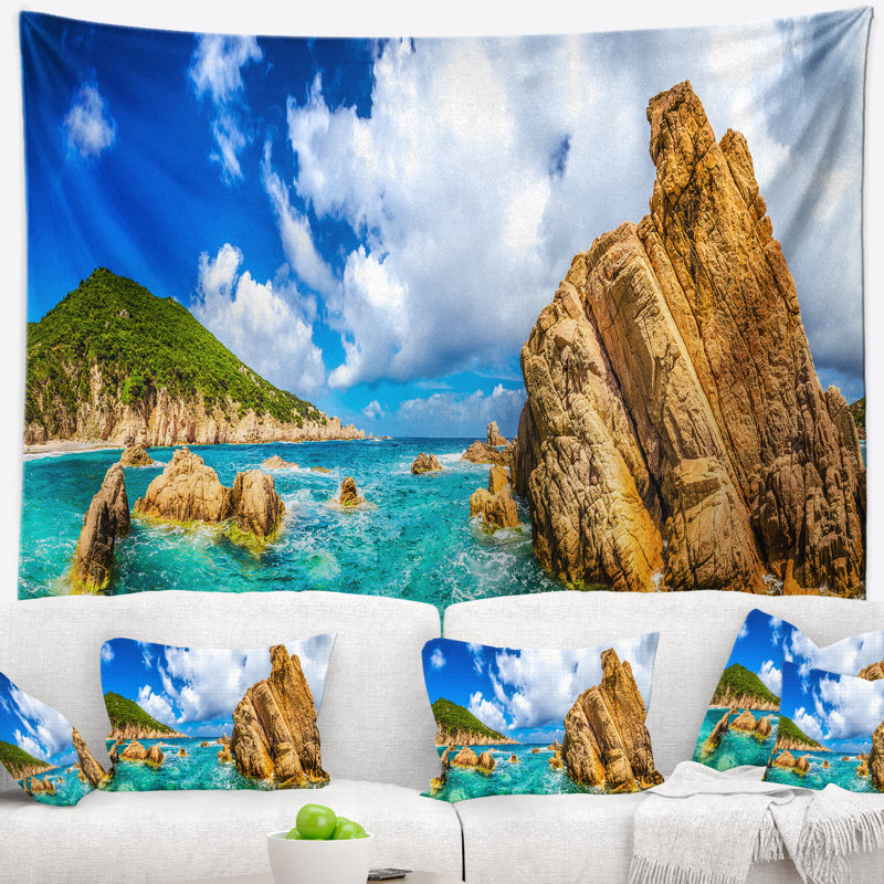 Tapisserie en polyester avec accessoires suspendus en polyester mer mer de paradiso et fermeture costa, H 50 po x l 60 po
