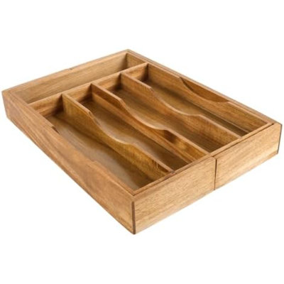 Expandable Acacia Kitchen Drawer Organizer For Cutlery And Utensils, Adjustable Acacia Wood Cutlery Tray In Drawer For Flatware And Silverware In Kitchen