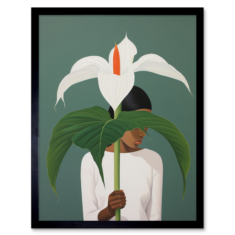 Giant Peace Lily Painting White Green Woman Minimalist - Single Picture Frame Print