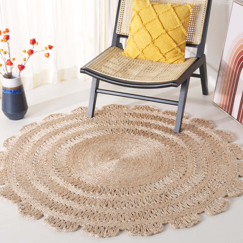 Tapis en jute tissé à plat Mufid, Rond 5 pi