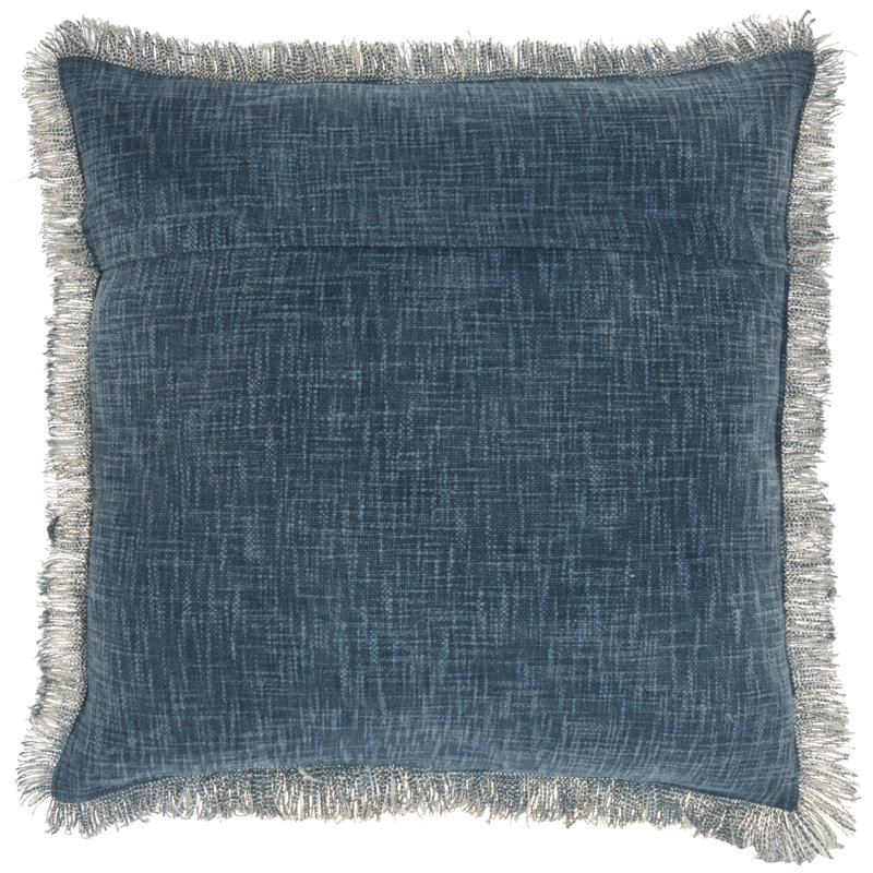 Navy Stonewashed Cotton Fringe 22" Square Throw Pillow