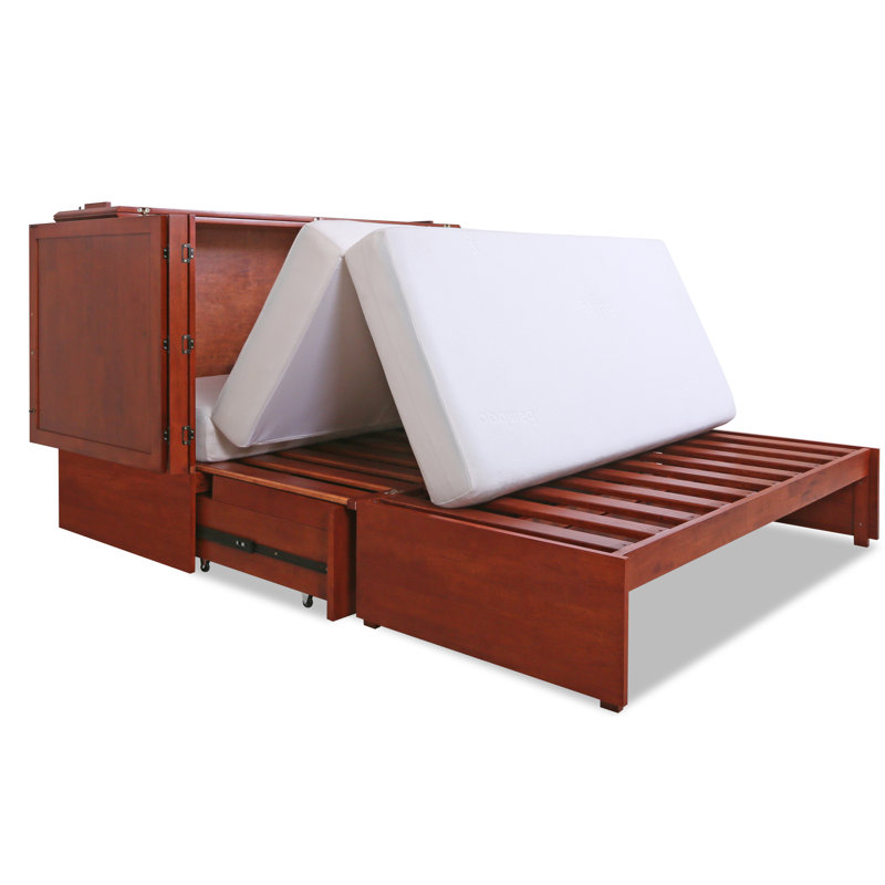 Kaneshiro Solid Wood Murphy Bed with Drawers, Twin XL, Cherry