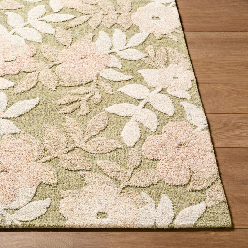 Fabian Handmade Area Rug, Rectangle 8' x 10', Rose/Sage Green/Cream